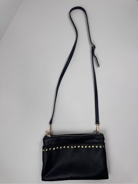 Black Leather Crossbody with Gold Stud Detail